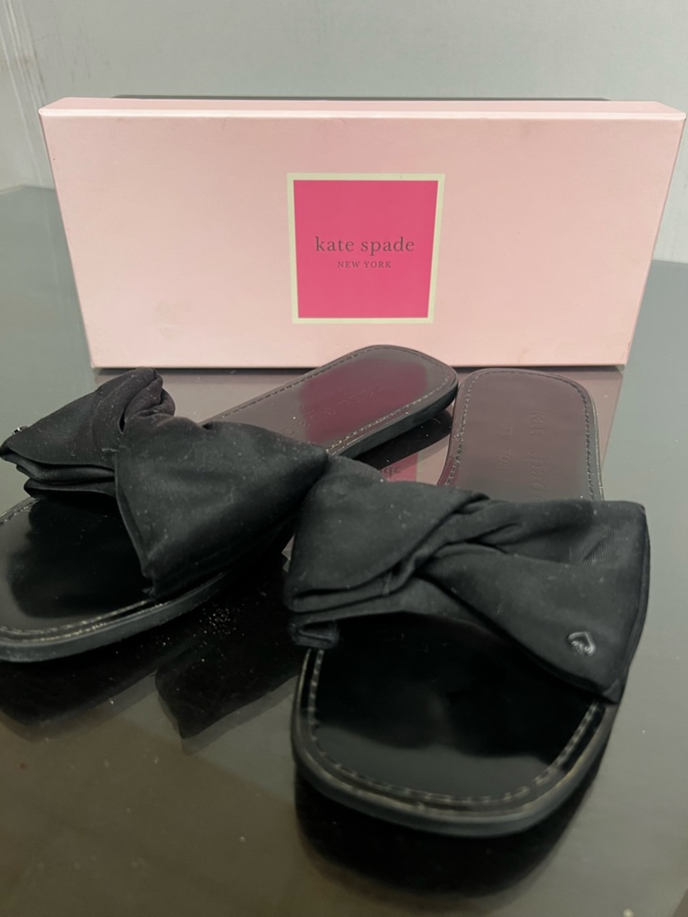 kate spade Black Bow Slide Sandals with Knot Detail